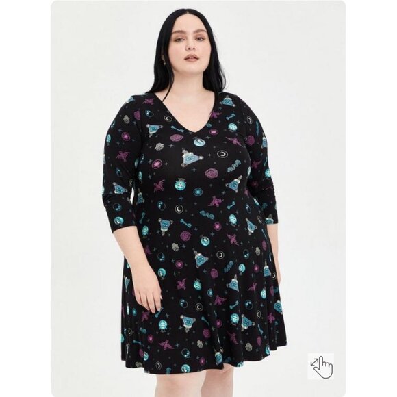 Torrid Disney Haunted Mansion Fluted midi Dress black plus size 1X stretchy nwot - Picture 8 of 15